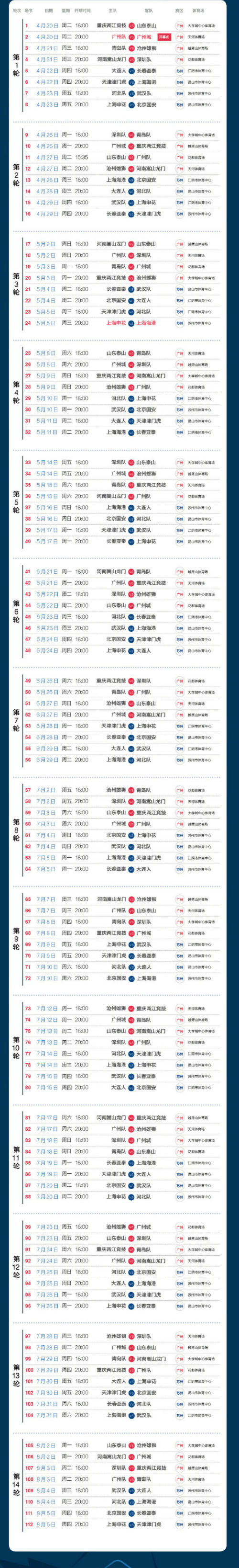 中超聯(lián)賽賽程時間表_中超聯(lián)賽賽程時間地點表_中超聯(lián)賽賽程